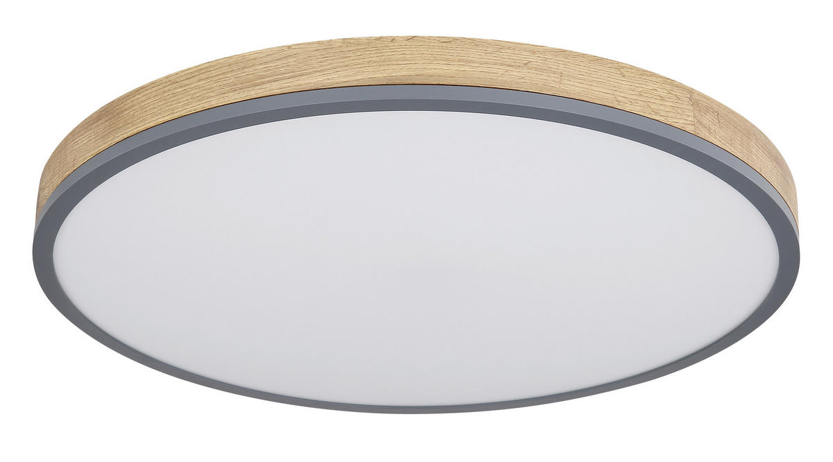 LED-DECKENLEUCHTE 40 W     - Opal/Graphitfarben, Natur, Holzwerkstoff/Kunststoff (60/8,5cm) - Globo