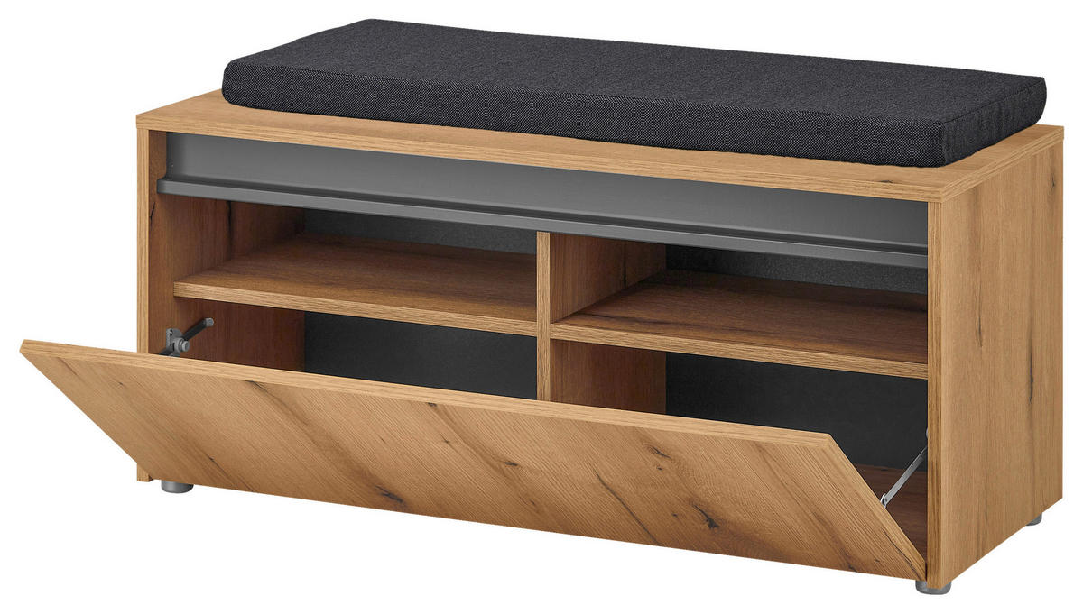 GARDEROBENBANK  in 100/45/40 cm  - Eichefarben/Anthrazit, Design, Kunststoff/Textil (100/45/40cm) - Modante