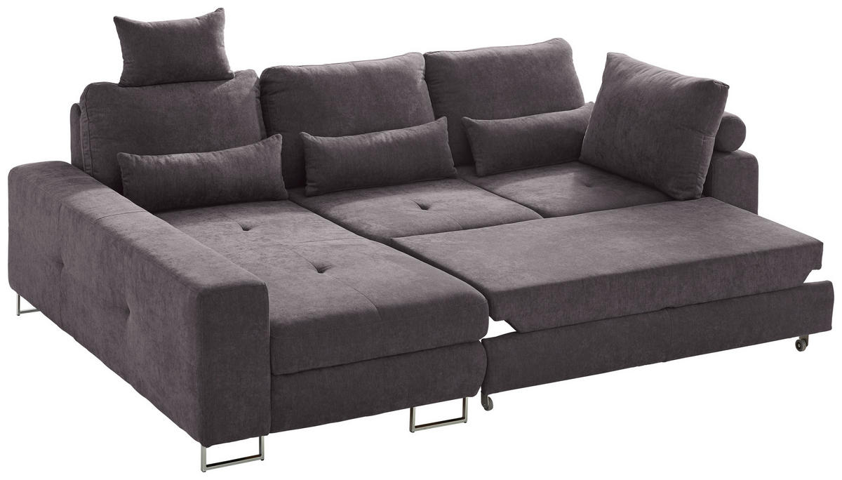 ECKSOFA in Flachgewebe Dunkelbraun  - Dunkelbraun, Design, Textil/Metall (188/260cm) - Hom`in