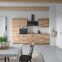 KÜCHENBLOCK 300 cm   in Eiche dunkel  - Eiche dunkel/Schwarz, MODERN, Holzwerkstoff/Metall (300cm) - Nobilia