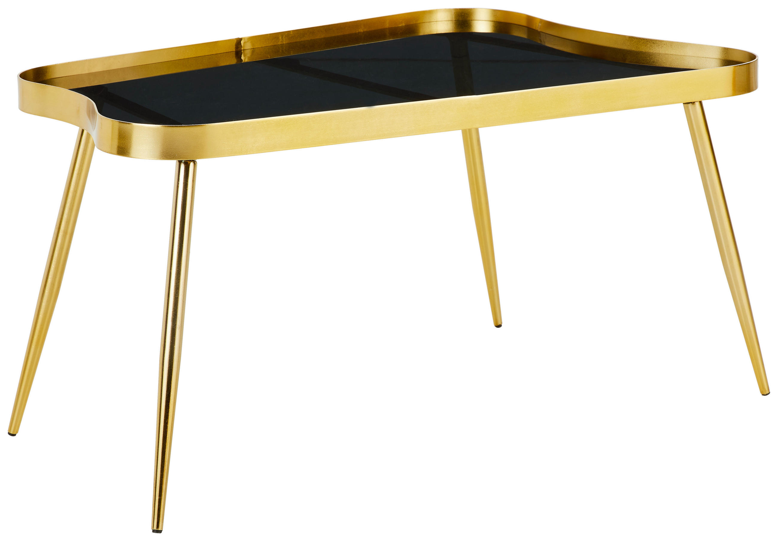 COUCHTISCH 90/50/48 cm formgebogen Messingfarben  - Messingfarben, KONVENTIONELL, Glas/Metall (90/50/48cm) - Livetastic