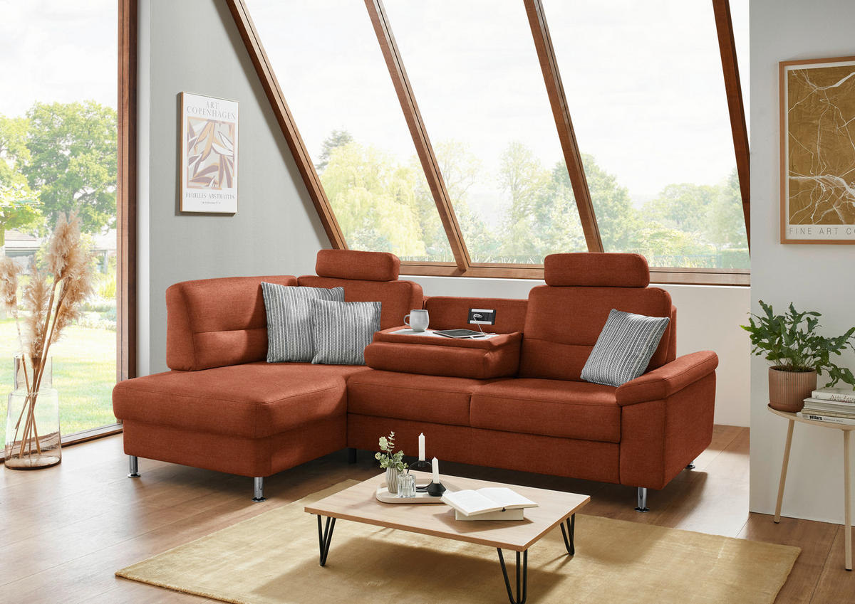 ECKSOFA  in Flachgewebe Terracotta  160/244 cm  - Terracotta/Alufarben, KONVENTIONELL, Textil/Metall (160/244cm) - Beldomo Comfort