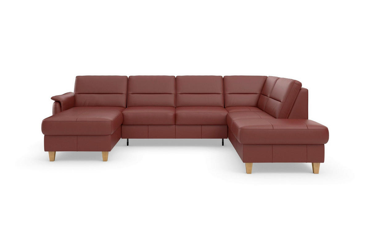 SEDACIA SÚPRAVA, textil, koža, červenohnedá - červenohnedá/farba duba, Basics, koža/drevo (163/308/212cm) - Sit & More