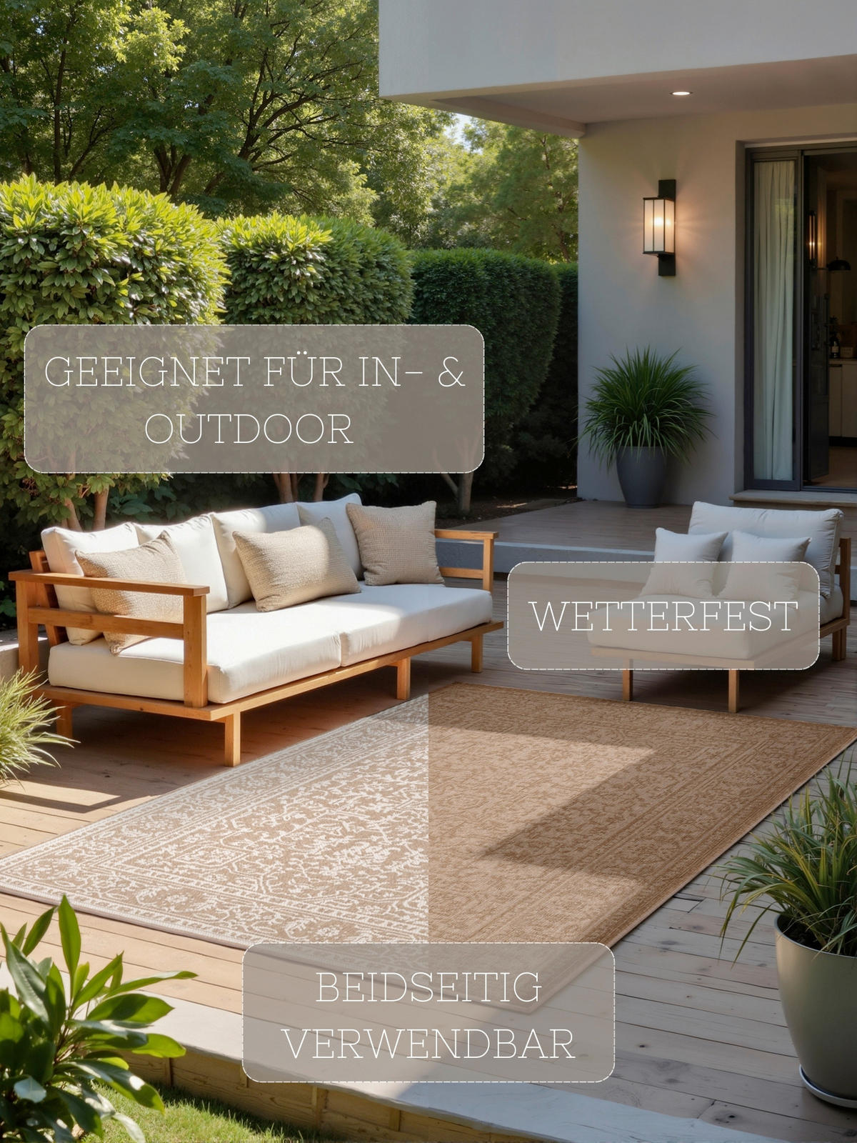 OUTDOORTEPPICH 120/170 cm Duet Weiß, Sandfarben  - Sandfarben/Weiß, Design, Kunststoff (120/170cm)