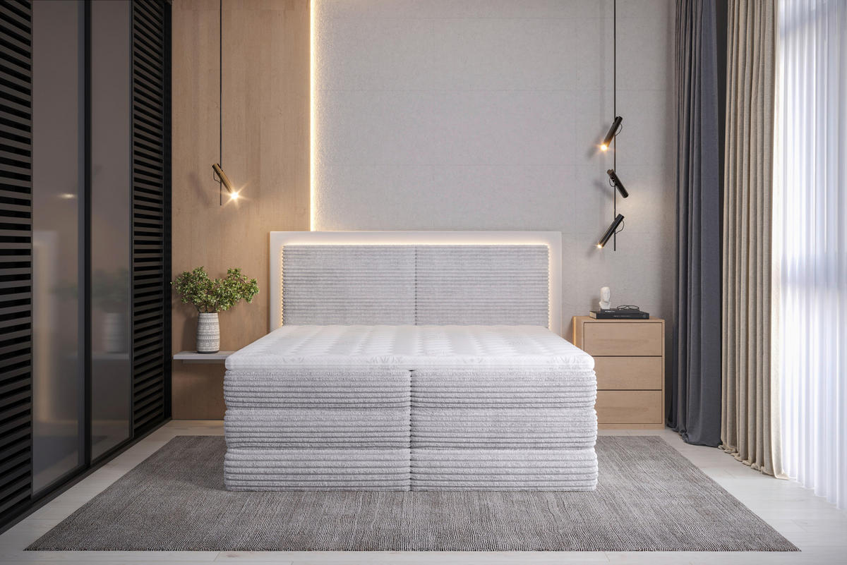 BOXSPRINGBETT 180/200 cm  in Hellgrau  - Hellgrau/Schwarz, Trend, Holz/Holzwerkstoff (180/200cm) - Boxxx