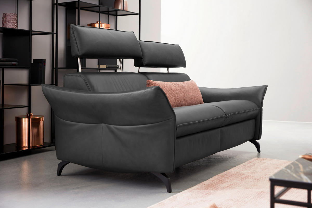 3-SITZER-SOFA Echtleder Dunkelgrau  - Dunkelgrau/Anthrazit, Design, Leder/Metall (224/92/95cm) - Himolla