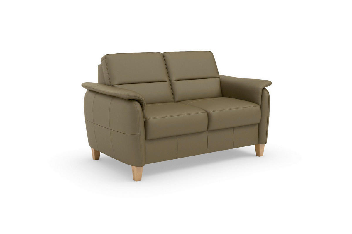 DVOUMÍSTNÁ POHOVKA, olivově zelená, pravá kůže - barvy dubu/olivově zelená, Basics, dřevo/kůže (149/89/89cm) - Sit & More