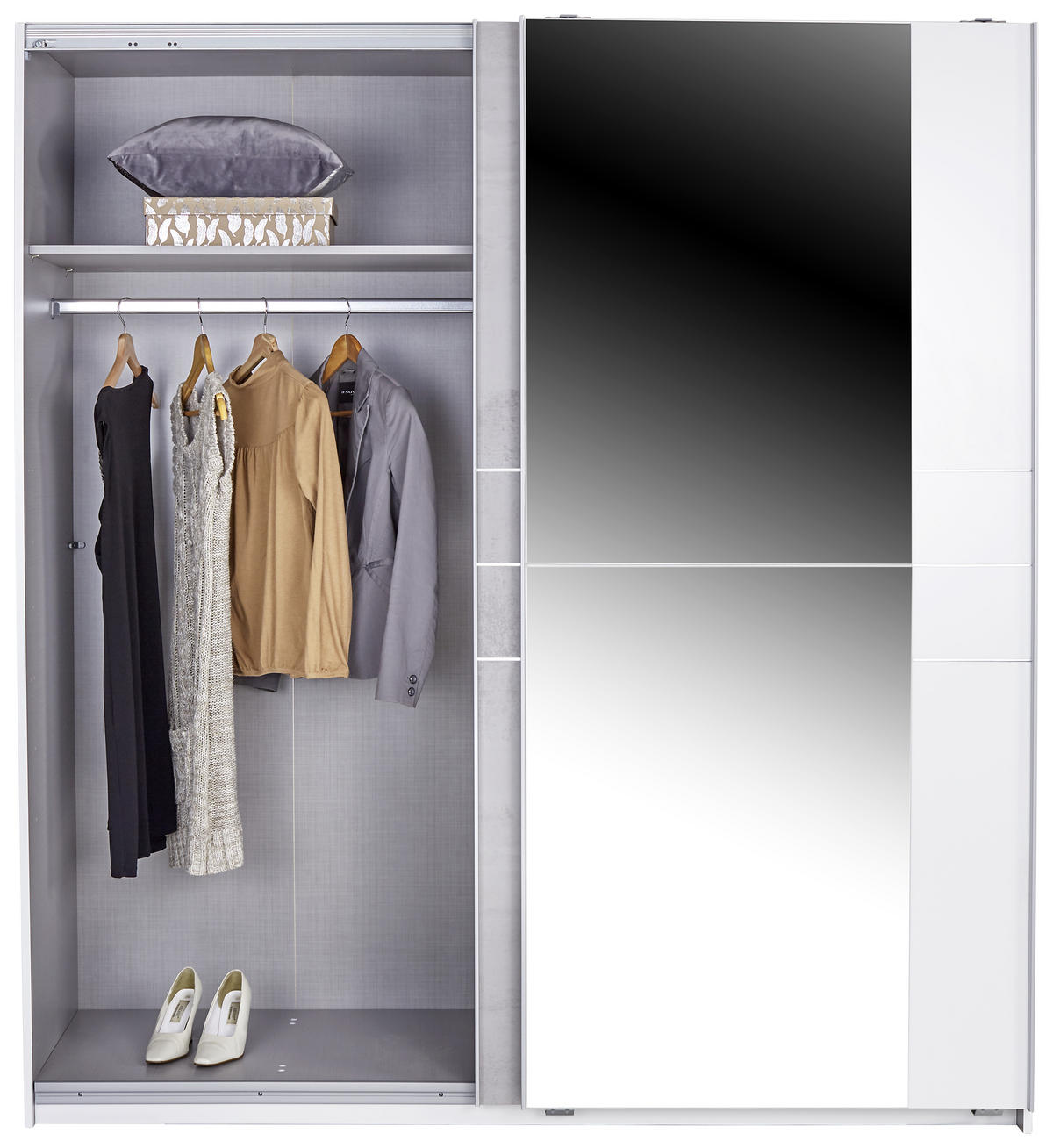  SCHIEBETÜRENSCHRANK 180/198/64 cm 2-türig  - Weiss/Alufarben, Modern, Glas/Holzwerkstoff (180/198/64cm) - MID.YOU