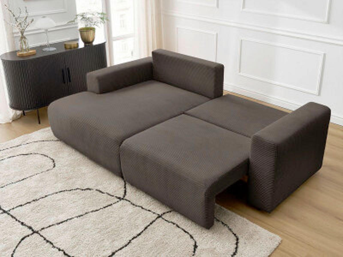 ECKSOFA Ottomane links  ATILLA Taupe Cord  - Taupe/Schwarz, MODERN, Kunststoff/Textil (149/244cm)