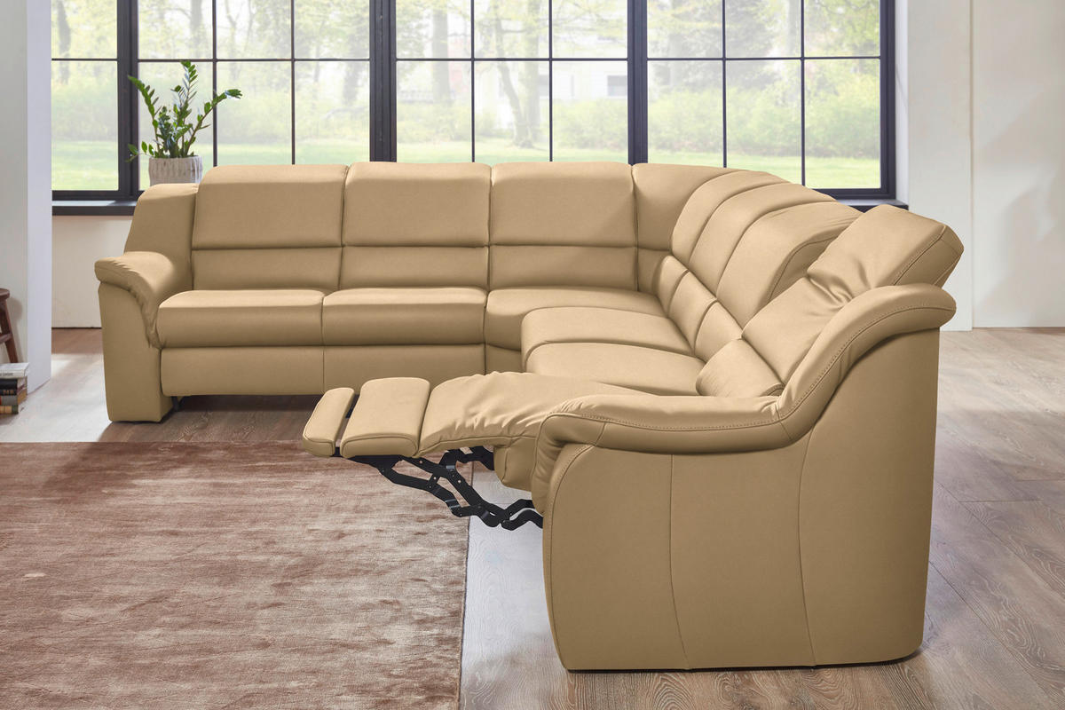 ECKSOFA  in Echtleder Beige  260/324 cm  - Beige/Schwarz, KONVENTIONELL, Leder/Kunststoff (260/324cm) - Cantus