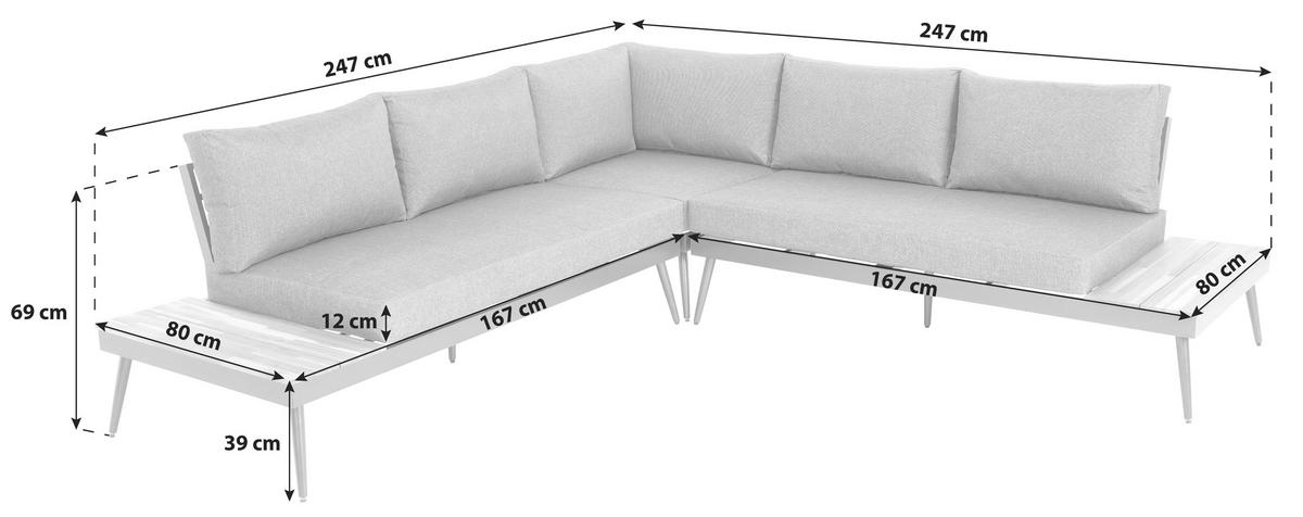 LOUNGEGARNITUR 247/247 cm Akazie Hartholz Aluminium  - Alufarben/Grau, MODERN, Holz/Textil (247/247cm) - Ambia Garden