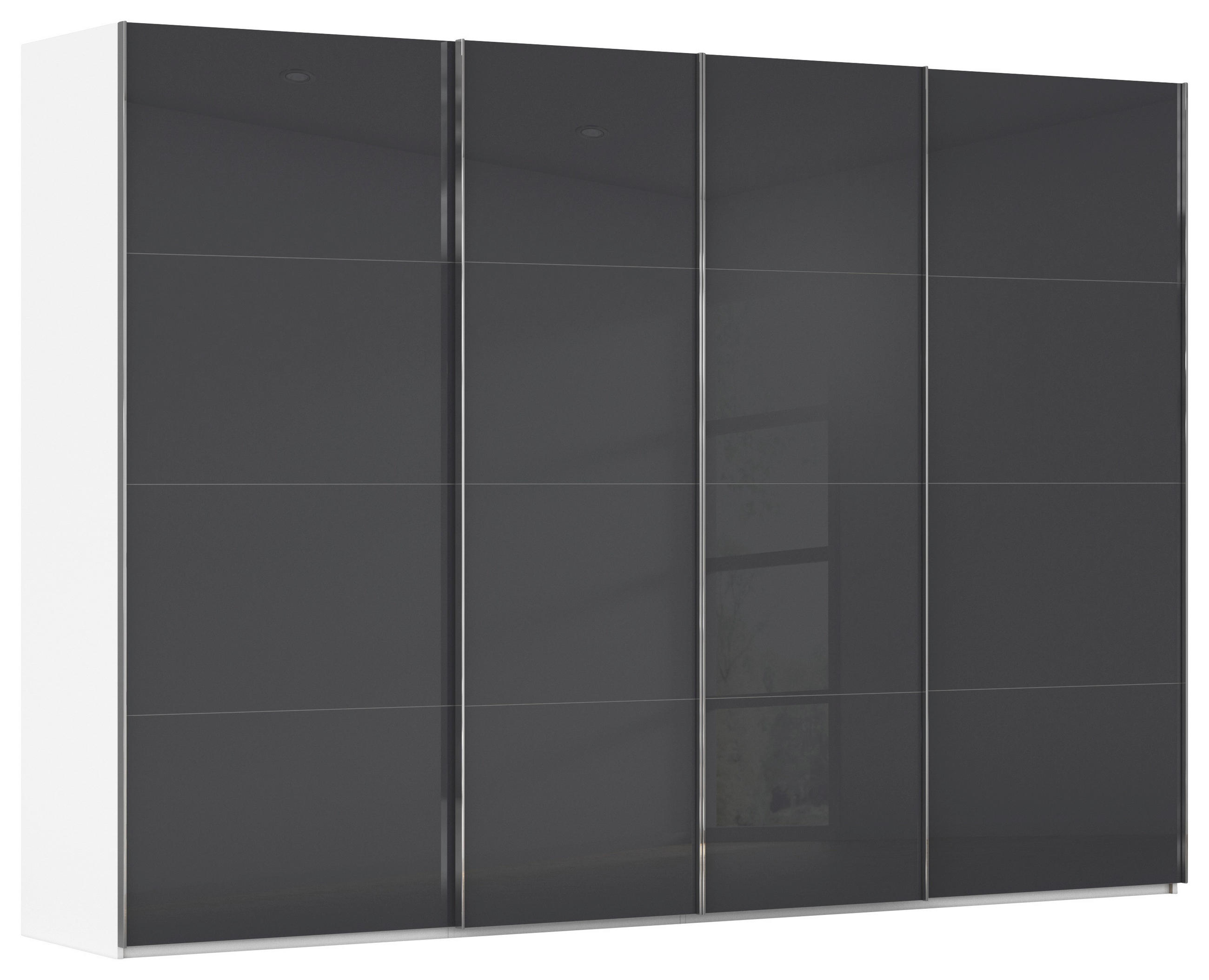 SCHWEBETÜRENSCHRANK 316/235/68 cm 4-türig Grau, Weiß  - Chromfarben/Weiß, Design, Glas/Holzwerkstoff (316/235/68cm) - Novel