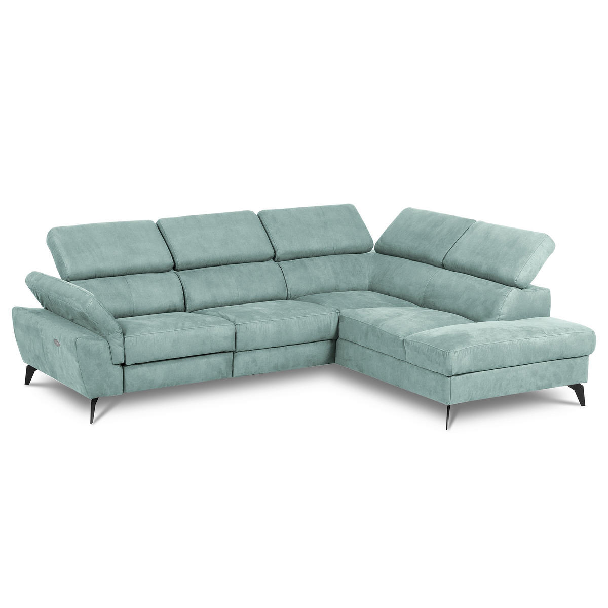 ECKSOFA SONO in Lederlook Hellblau Bettkasten, Armteilverstellung, Kopfteilverstellung  265/210 cm  - Schwarz/Hellblau, Design, Textil/Metall (265/210cm) - Livetastic