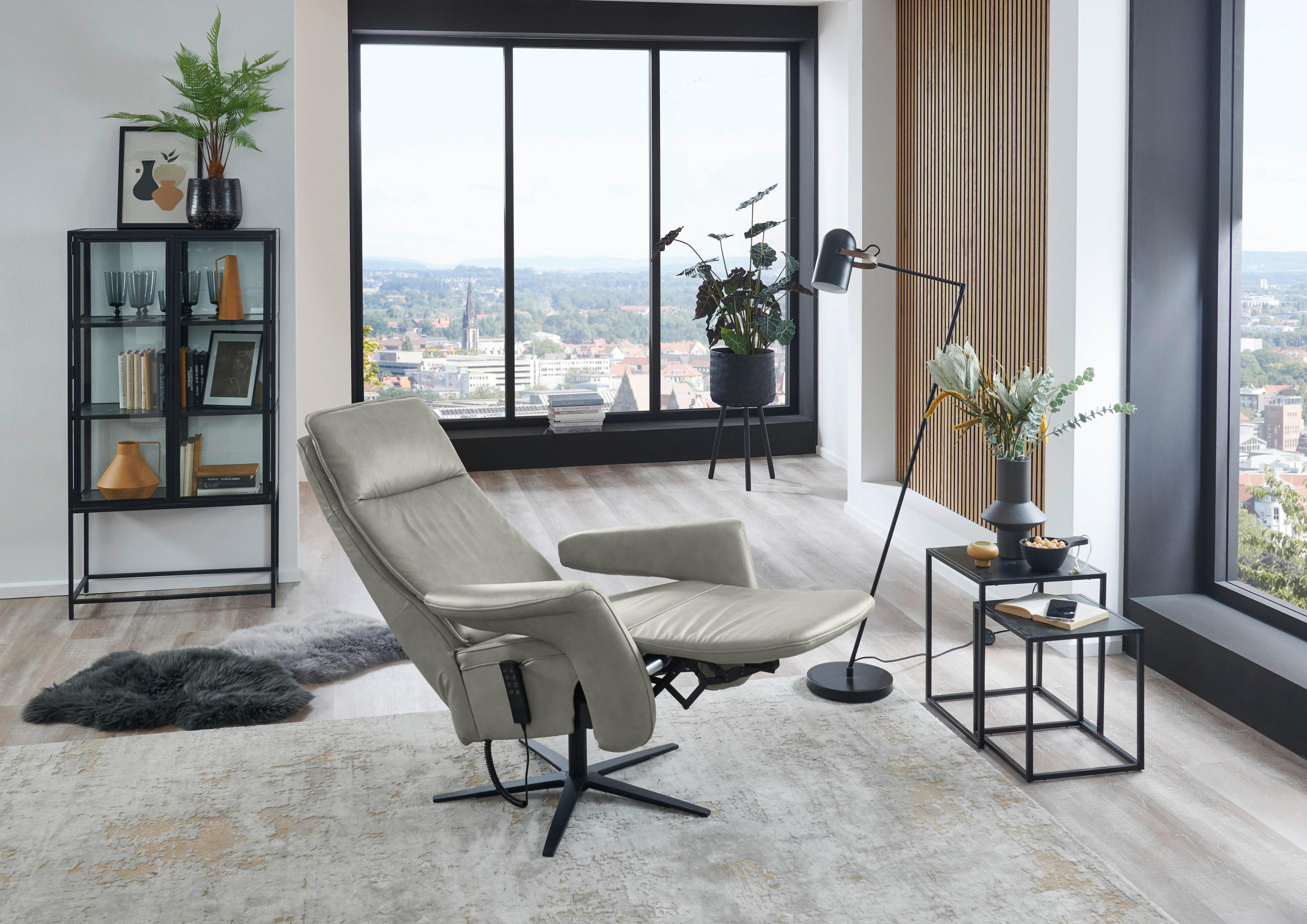 RELAXSESSEL in Leder Grau  - Schwarz/Grau, Design, Leder/Metall (83/123/87cm) - Valdera