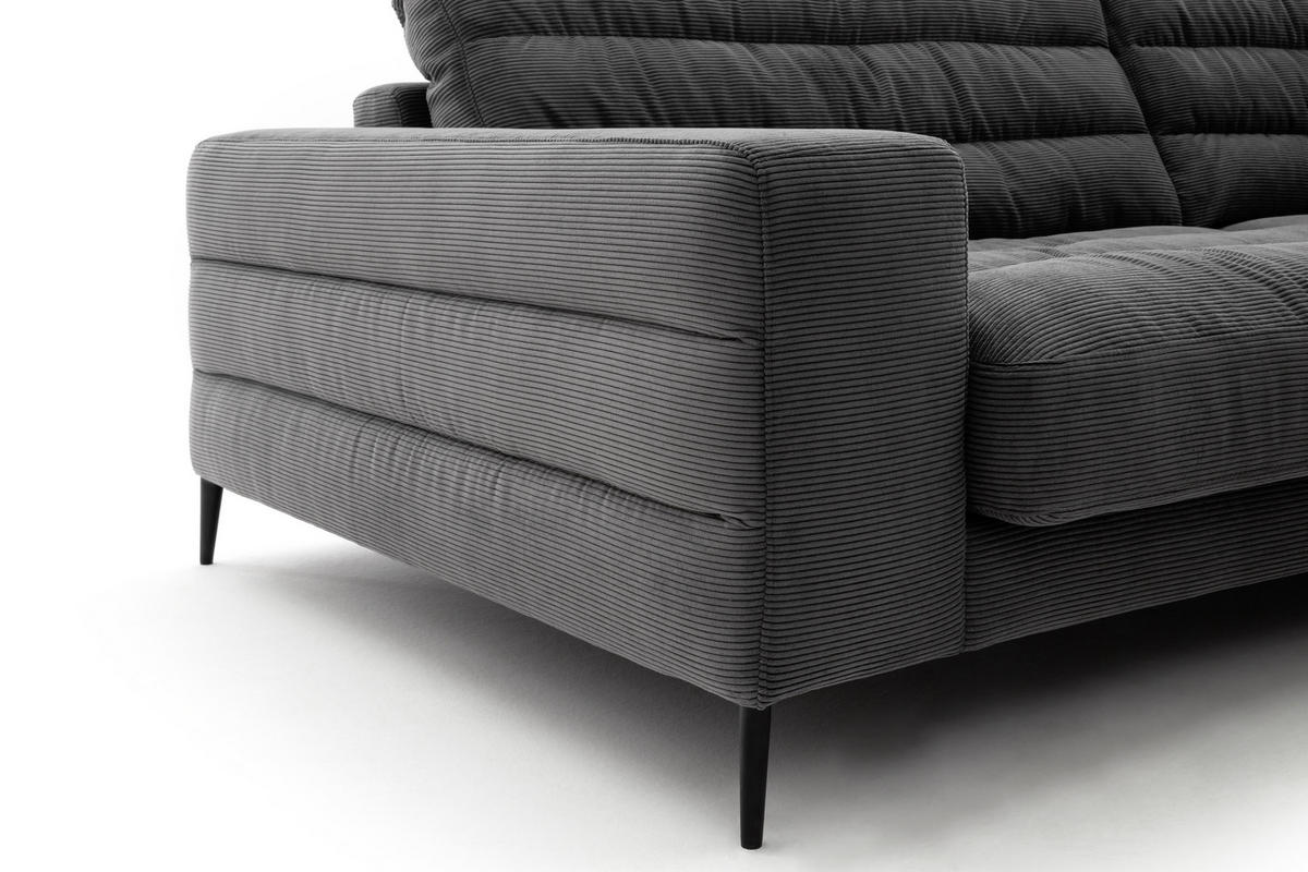 ECKSOFA in Cord Anthrazit  - Anthrazit/Schwarz, Design, Textil/Metall (296/207cm) - Dieter Knoll