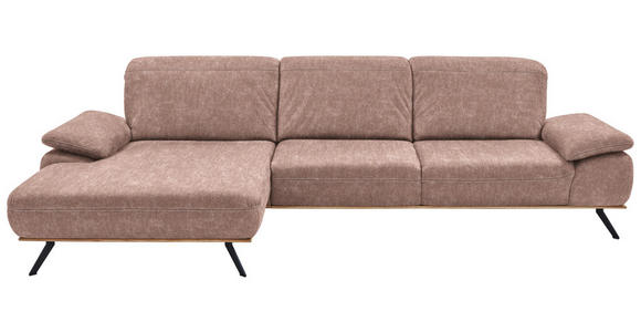 ECKSOFA in Mikrofaser Altrosa  - Beige/Schwarz, Natur, Holz/Textil (201/322cm) - Voleo