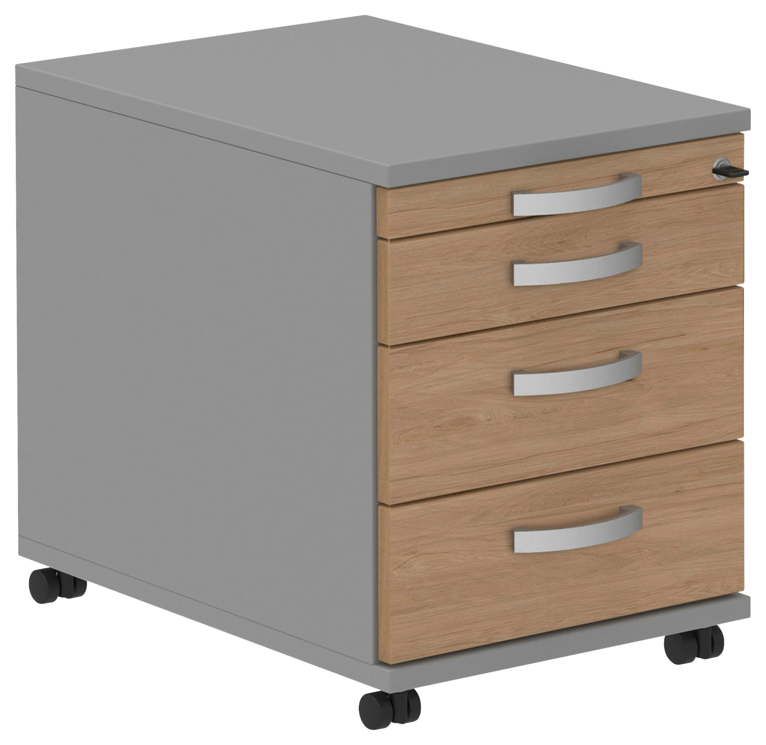 ROLLCONTAINER Grau, Eichefarben, Alufarben  - Eichefarben/Alufarben, KONVENTIONELL, Holzwerkstoff/Metall (42,7/54,4/60cm) - Moderano