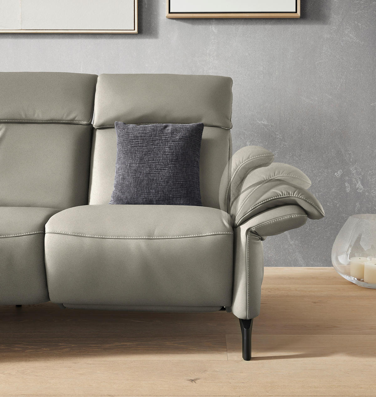 2-SITZER-SOFA in Echtleder Hellgrau  - Hellgrau/Schwarz, Konventionell, Leder/Metall (178/103/95cm) - Dieter Knoll
