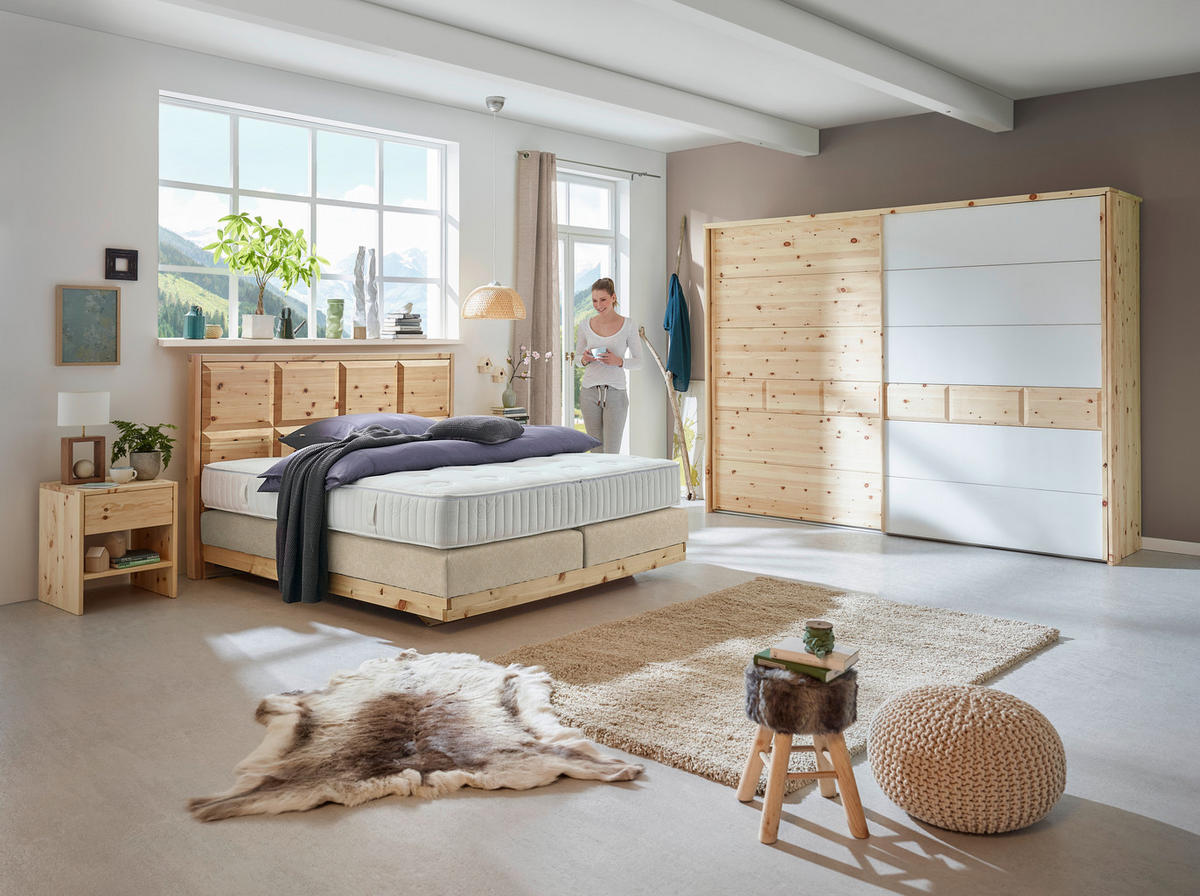 BOXSPRINGBETT 180/200 cm  Zirbelkieferfarben, Beige  - Zirbelkieferfarben/Beige, Natur, Holz/Textil (180/200cm) - Valnatura