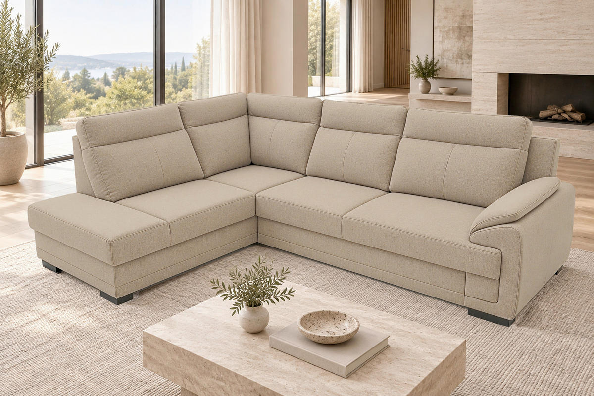 ECKSOFA ALTONA in Flachgewebe Cappuccino  - Schwarz/Cappuccino, Basics, Holz/Holzwerkstoff (272/207cm) - MID.YOU