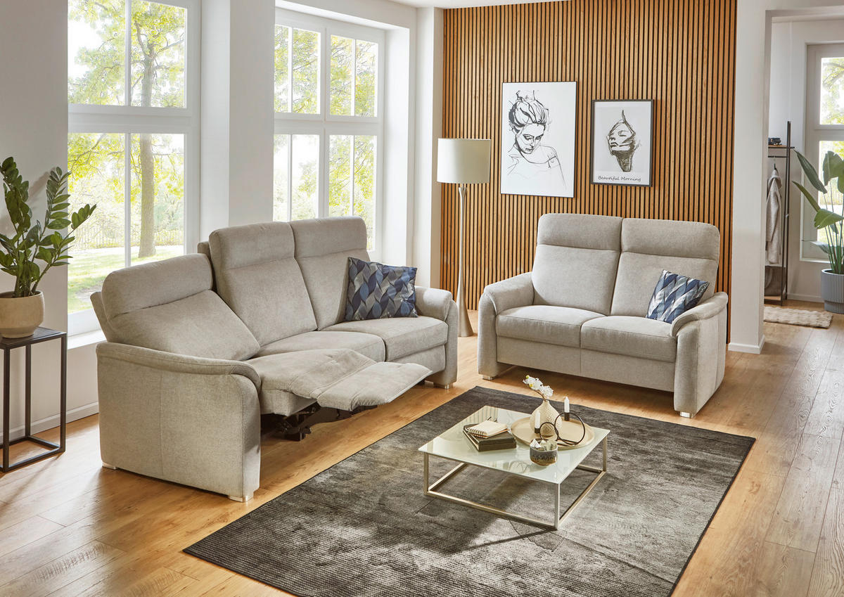 TRAPEZSOFA Flachgewebe Beige  - Beige/Alufarben, Konventionell, Textil/Metall (218/107/103cm) - Beldomo Comfort