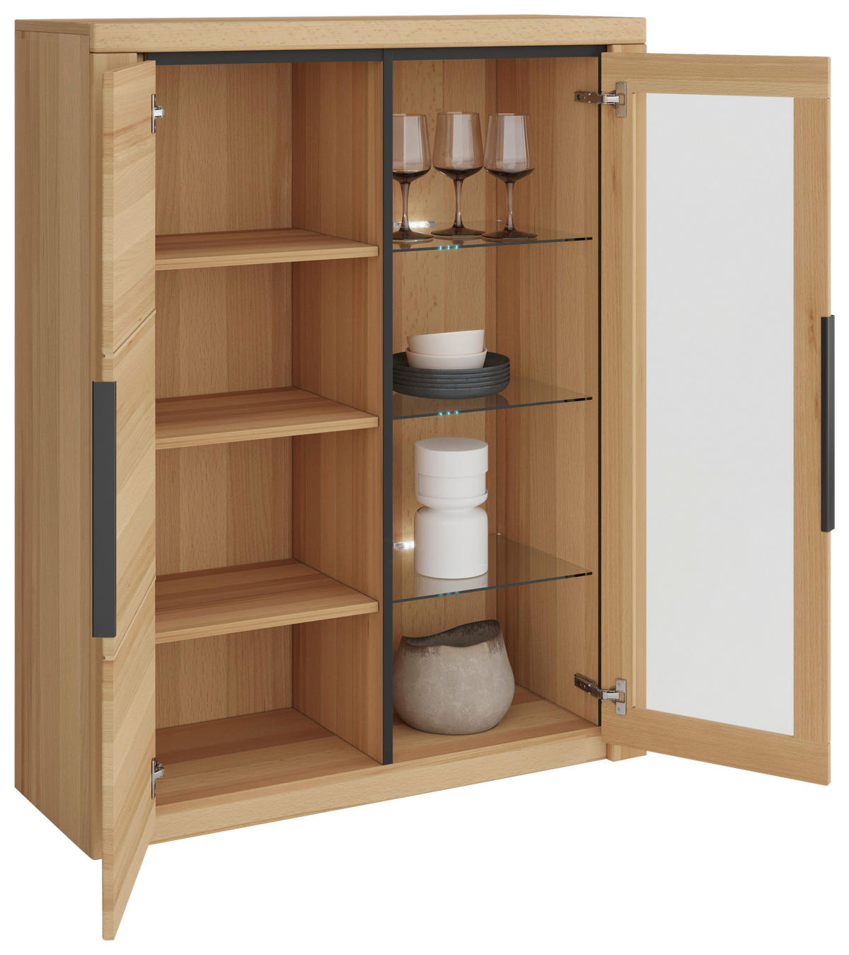 VITRINE in massiv Buche Buchefarben  - Buchefarben/Schwarz, Design, Glas/Holz (108,4/141/40cm) - Livetastic