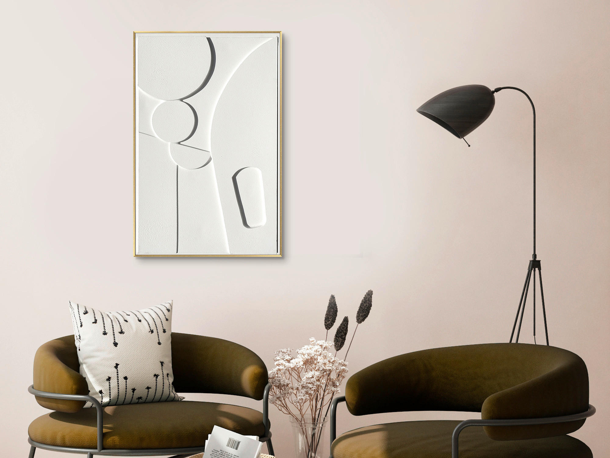 ORIGINALBILD Abstraktes 58/88 cm - Goldfarben/Weiß, Trend, Holzwerkstoff/Kunststoff (58/88cm) - Monee