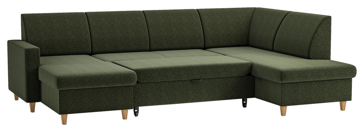 WOHNLANDSCHAFT NIKAS in Bouclé Grün  - Buchefarben/Grün, Design, Holz/Holzwerkstoff (310/160/145cm) - MID.YOU