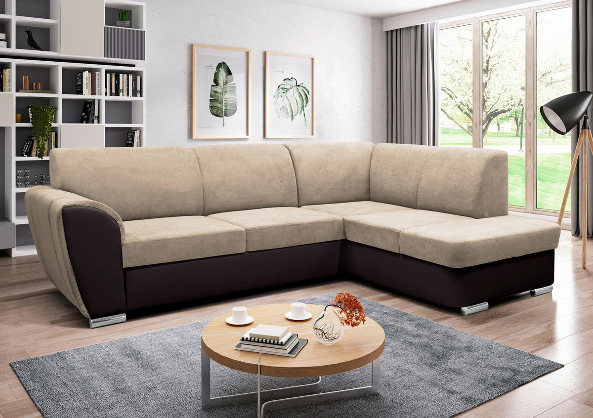 ECKSOFA in Velours Dunkelbraun, Beige  255/196 cm  - Dunkelbraun/Beige, Design, Kunststoff/Textil (255/196cm) - MID.YOU