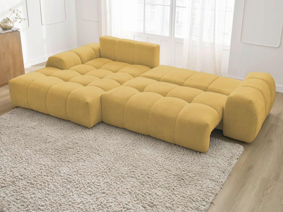 ECKSCHLAFSOFA EVEREST  mit Rücken echt, Armteil links, Armteil rechts Flachgewebe Gelb  - Gelb/Schwarz, MODERN, Kunststoff/Textil (180/318cm) - Livetastic