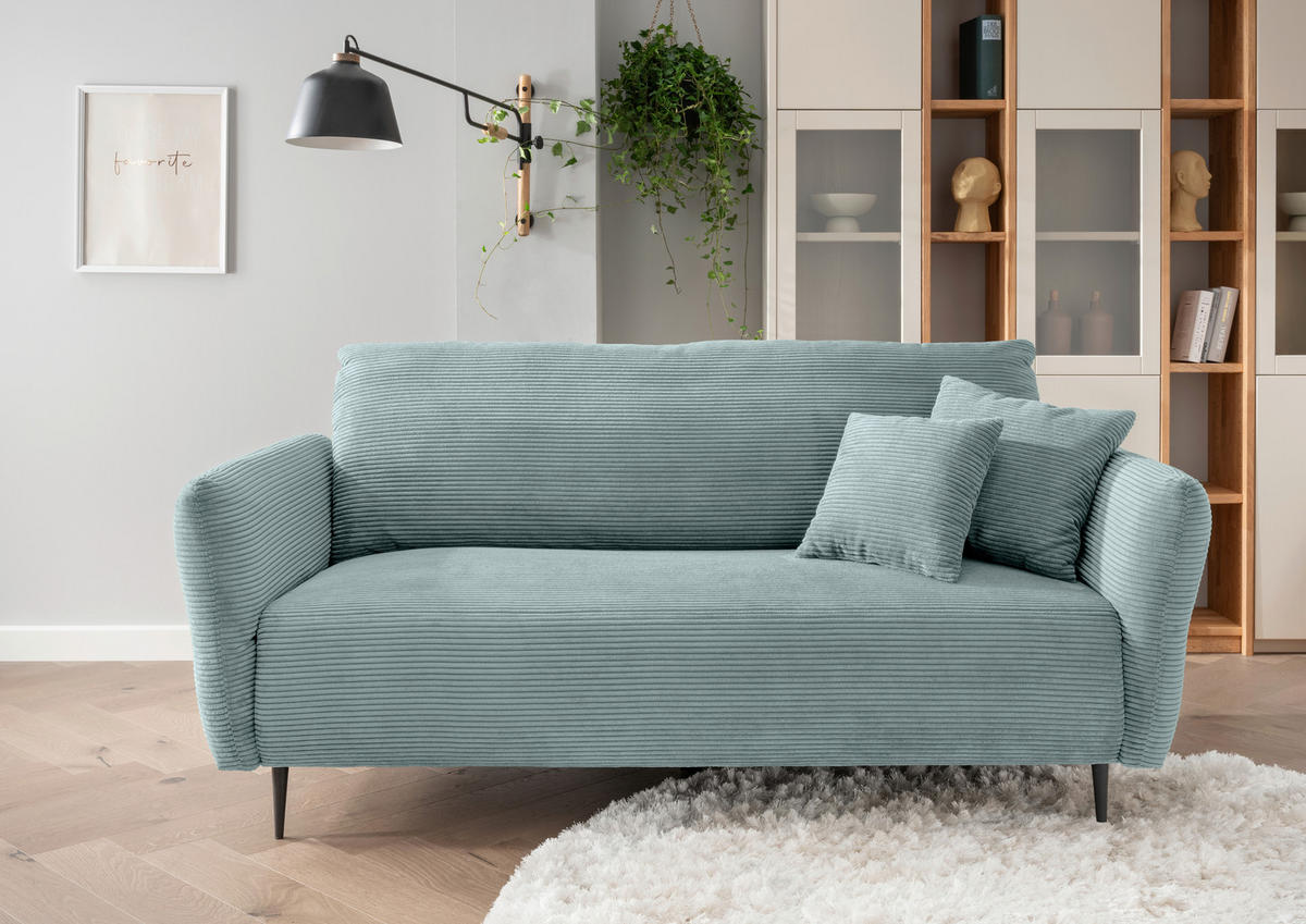 3-SITZER-SOFA in Cord Hellblau  - Schwarz/Hellblau, Design, Textil/Metall (201/97/102cm) - Livetastic