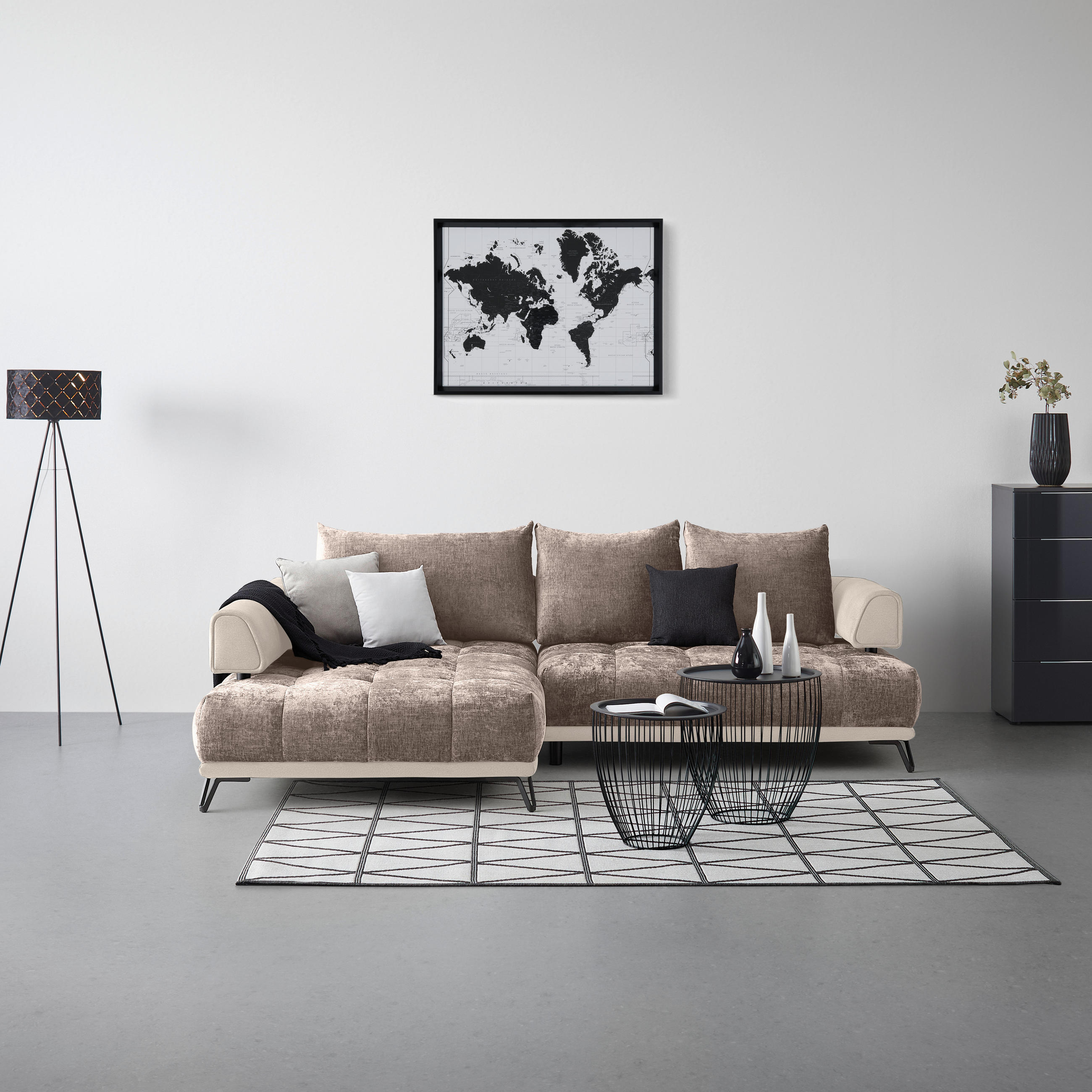 HÖRNSOFFA i cappuccino  - cappuccino/svart, Modern, metall/textil (184/262cm) - MID.YOU