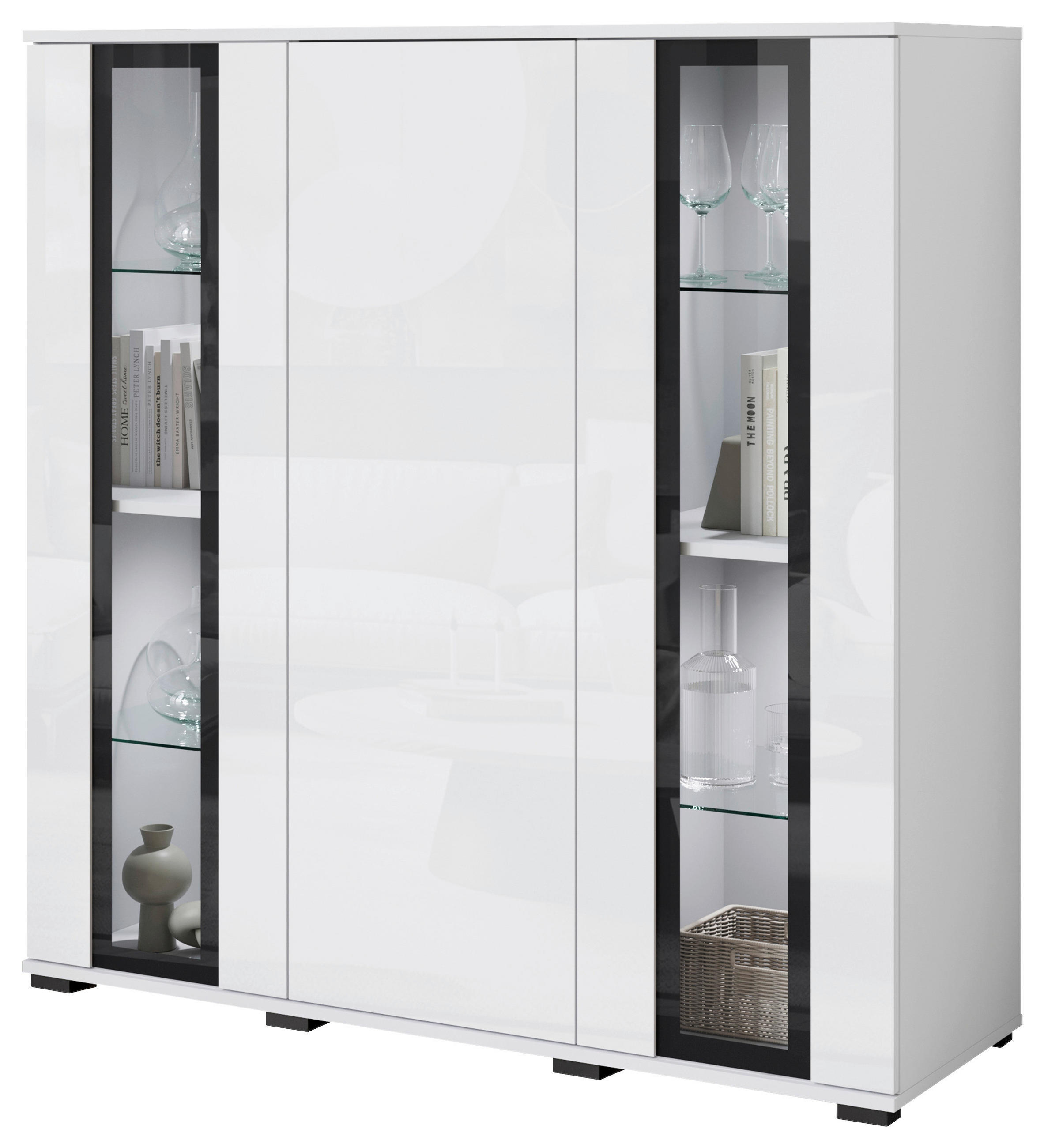HIGHBOARD Caro  in 120/121,9/39,5 cm  - Weiß Hochglanz/Schwarz, Design, Glas/Holzwerkstoff (120/121,9/39,5cm) - P & B