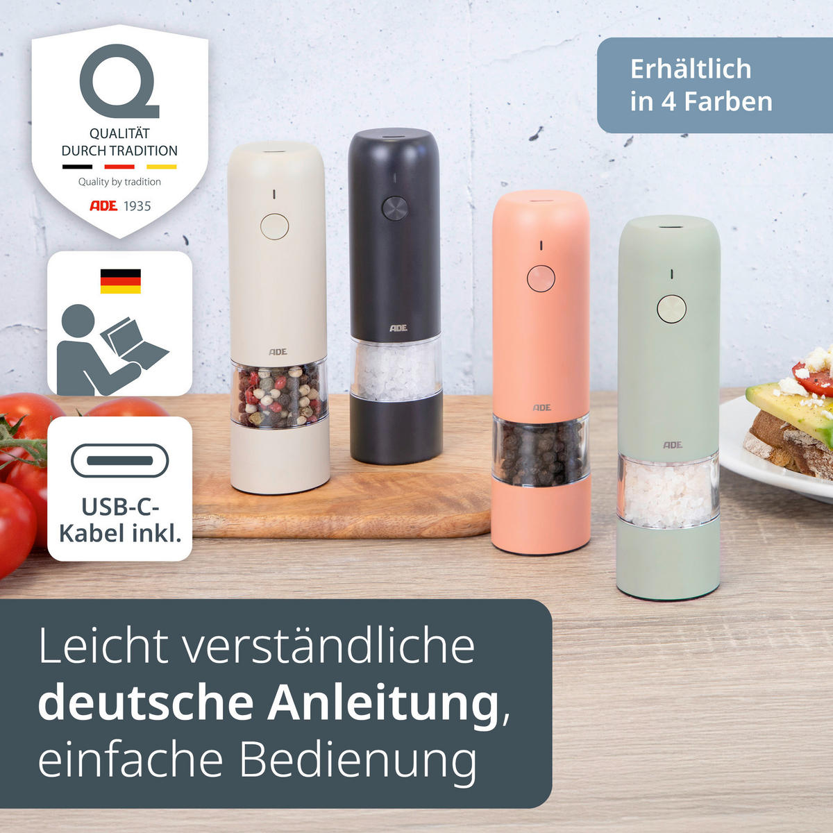 ELEKTR. SALZ-/PFEFFERMÜHLE  - Koralle, Basics, Kunststoff/Metall (3,8/3,8/14cm) - ADE
