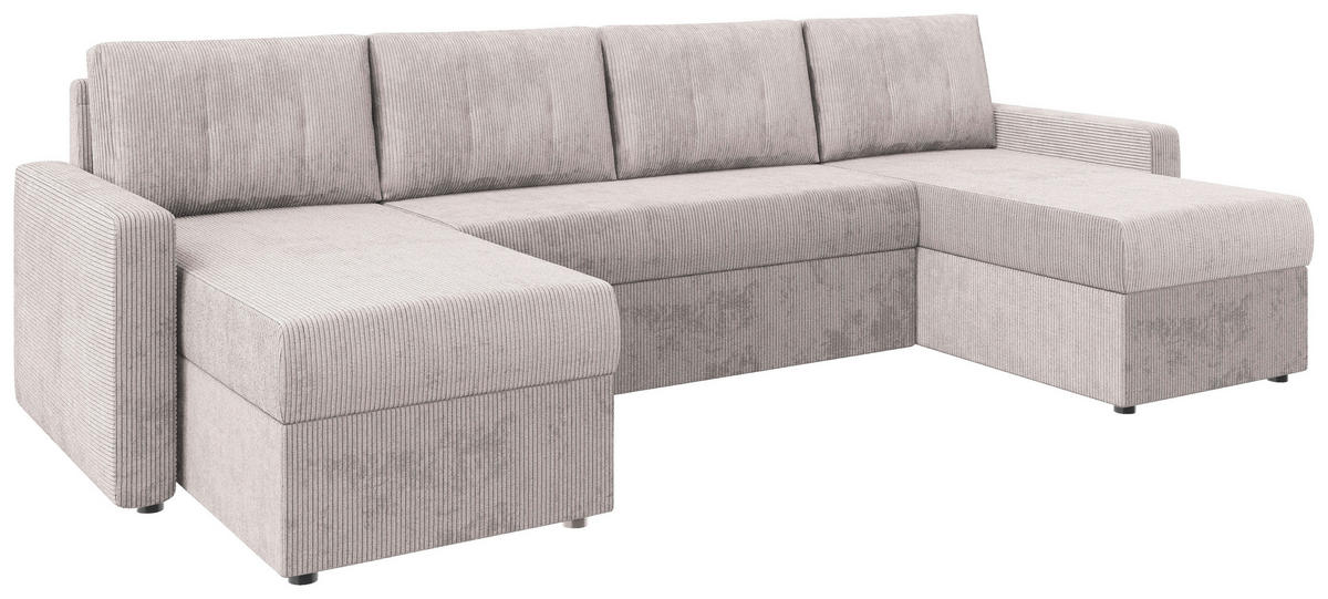 WOHNLANDSCHAFT Naturfarben Cord  - Schwarz/Naturfarben, KONVENTIONELL, Kunststoff/Textil (152/290/152cm) - Ti'me