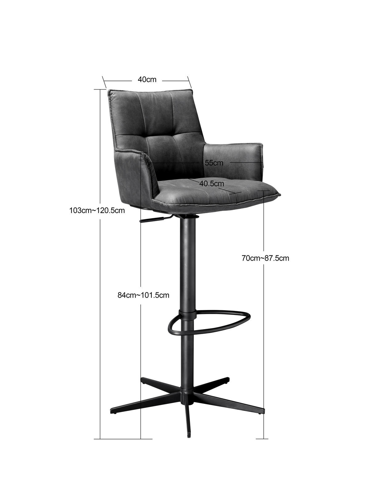 BARHOCKER Mikrofaser Schwarz, Dunkelgrau Eisen Wippfunktion, Sitzfläche 360° drehbar, inklusive Armlehnen, automatische Rückholfunktion  - Dunkelgrau/Schwarz, Design, Textil/Metall (56/110/55cm) - Novel