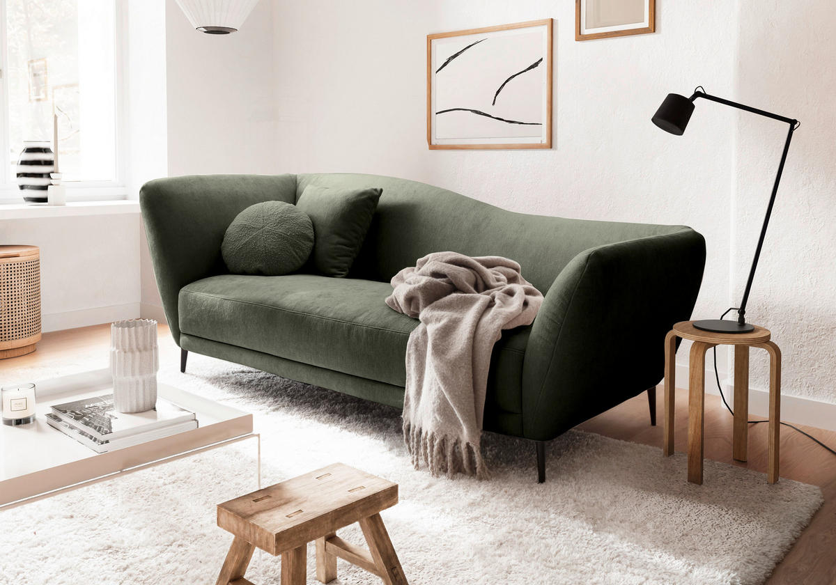 RÉCAMIERE Olivgrün Chenille Zierkissen, Rücken echt  - Schwarz/Olivgrün, KONVENTIONELL, Textil/Metall (224/70/97cm) - Hom`in