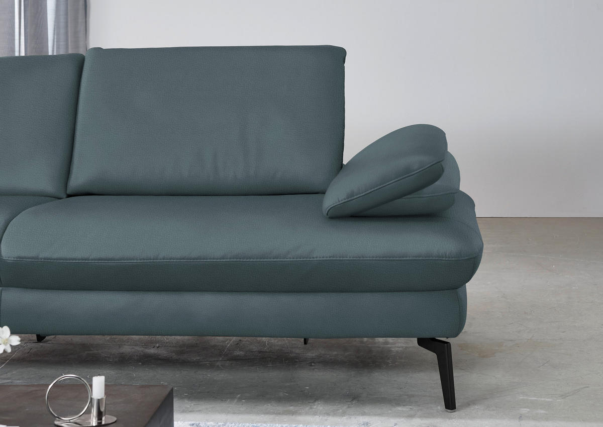 ECKSOFA in Echtleder Grau  - Schwarz/Grau, Design, Leder/Metall (157/325cm) - Dieter Knoll