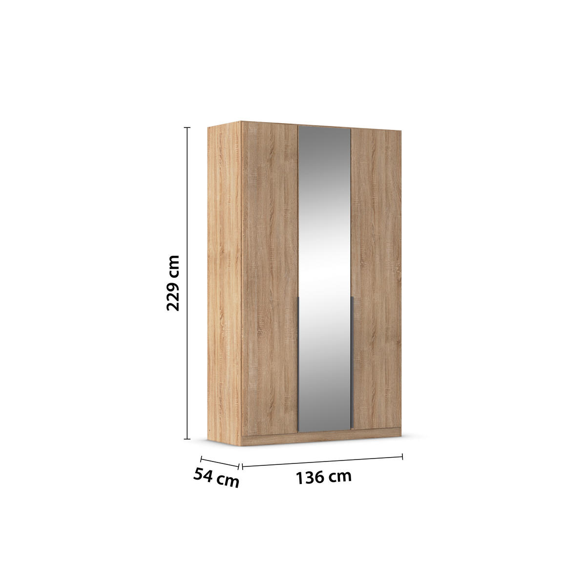 DREHTÜRENSCHRANK Sonoma Eiche  - Grau/Sonoma Eiche, Modern, Holzwerkstoff/Metall (136/229/54cm) - Rauch Möbel