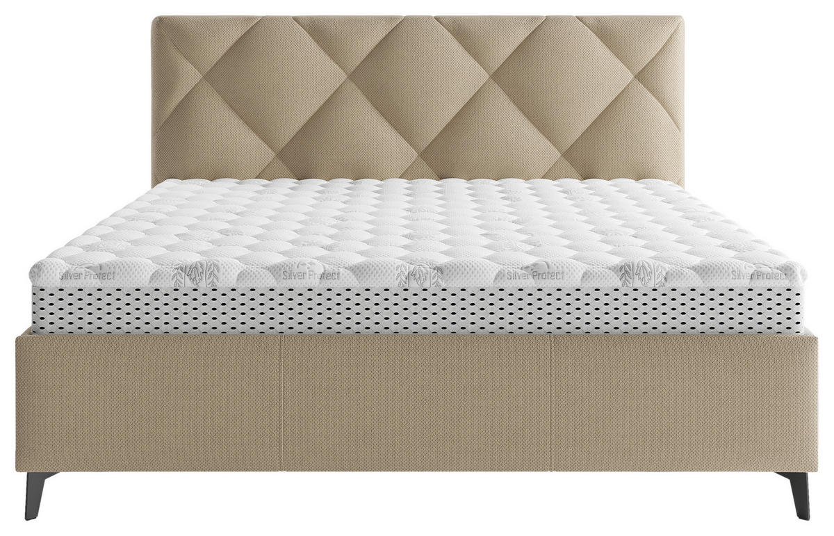 POLSTERBETT Bettkasten, Lattenrost, gepolstertes Kopfteil 140/200 cm  in Hellbraun  - Hellbraun/Schwarz, MODERN, Holz/Textil (140/200cm) - Boxxx