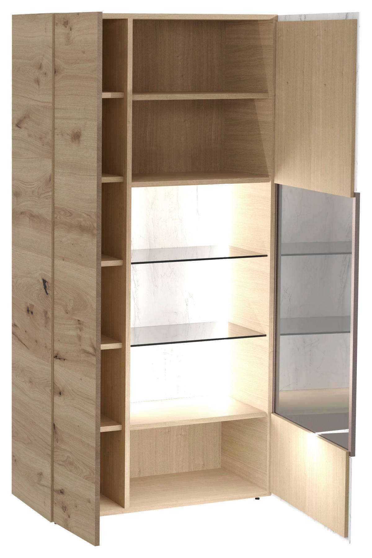 VITRINE  in furniert, mehrschichtige Massivholzplatte (Tischlerplatte) Wildeiche Grau, Wildeiche  - Wildeiche/Grau, Natur, Glas/Holz (96/194/42,6cm) - Voglauer