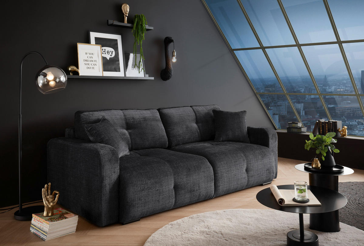 BÄDDSOFFA i chenille svart  - svart, Klassisk, textil/plast (235/88/120cm) - MID.YOU