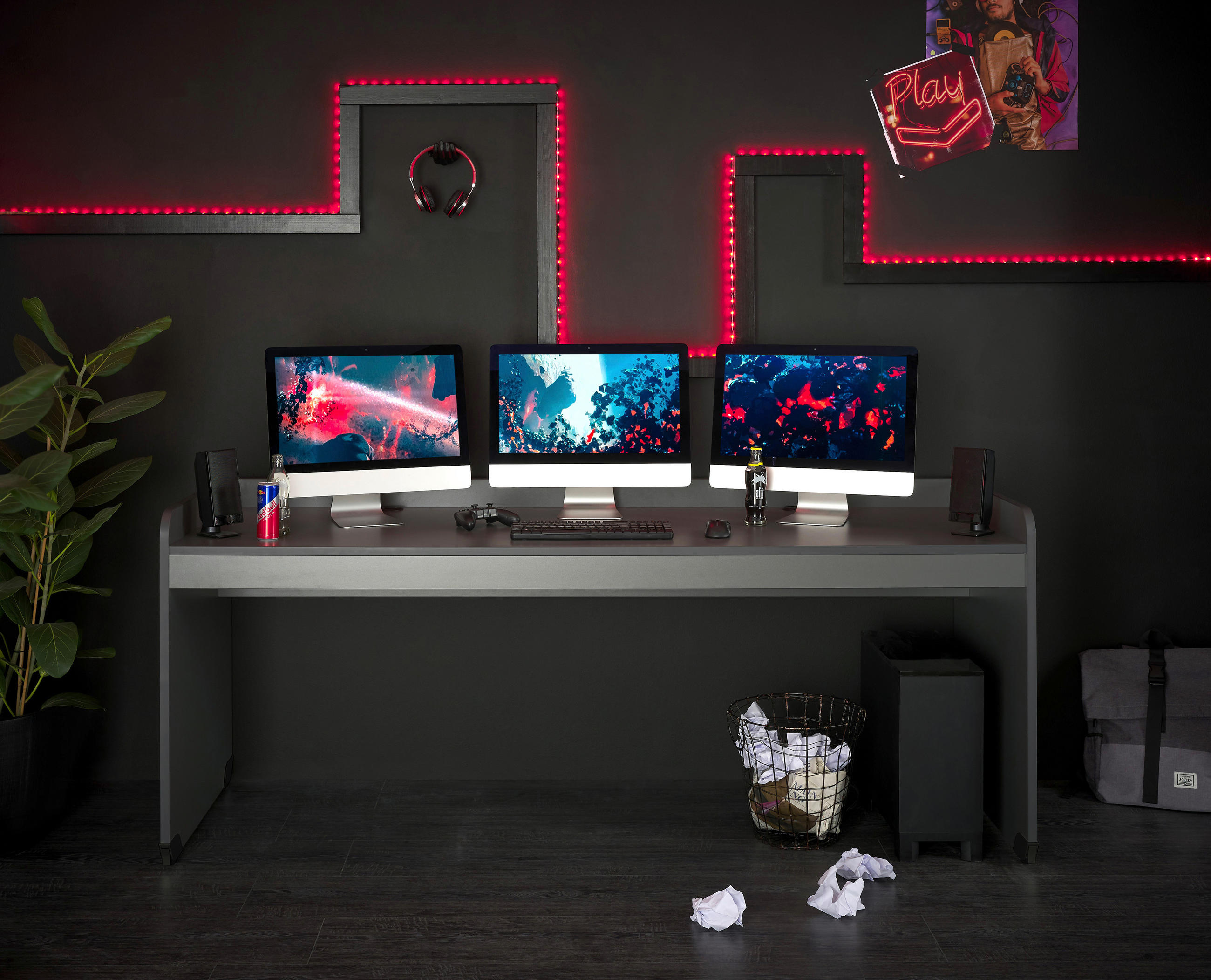 GAMINGTISCH Graphitfarben  - Graphitfarben, MODERN, Holzwerkstoff/Kunststoff (204,4/72/84,3cm) - MID.YOU