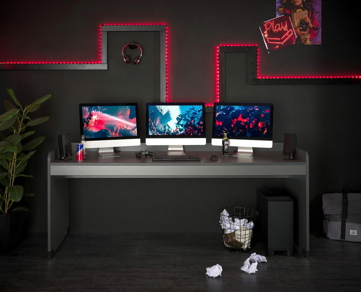 GAMING MIZA leseni material barve grafita  - barve grafita, Moderno, umetna masa/leseni material (204,4/72/84,3cm) - MID.YOU
