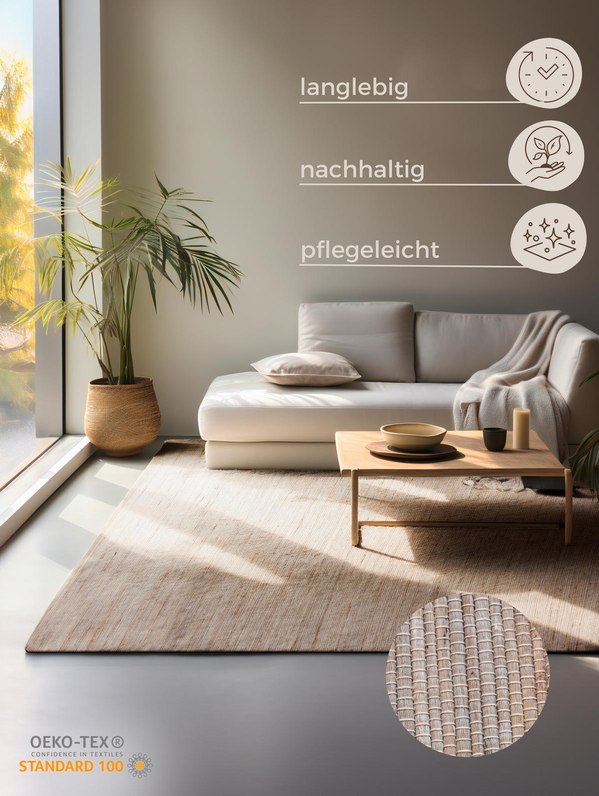 JUTETEPPICH 190/280 cm Handloom 1.0 Greige  - Greige, Basics, Textil (190/280cm) - Linea Natura