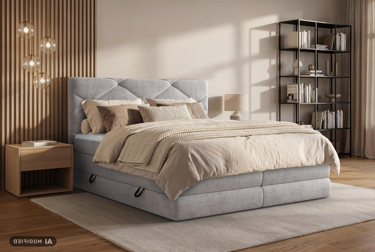 BOXSPRINGBETT 160/200 cm,  in Kaschmir, Bettkasten, Matratzen, H2 + H3 = mittel + fest  - Kaschmir/Schwarz, KONVENTIONELL, Kunststoff/Textil (160/200cm) - Carryhome