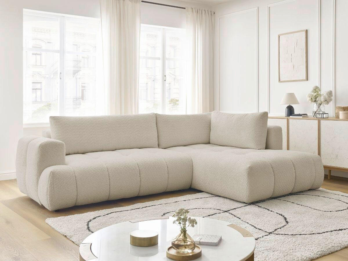 ECKSCHLAFSOFA EVEREST Bouclé Beige  inkl. Rückenkissen, Schlaffunktion  - Beige/Schwarz, MODERN, Kunststoff/Textil (282/204cm)