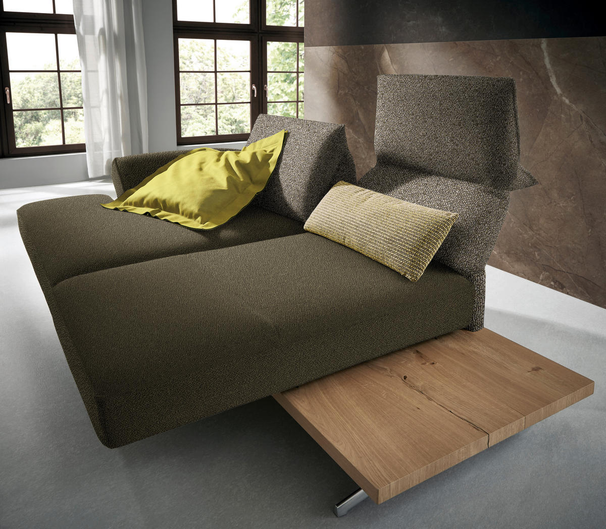 ECKSOFA in Flachgewebe Grün, Olivgrün  132/240 cm  - Chromfarben/Olivgrün, Design, Holz/Textil (132/240cm) - Koinor