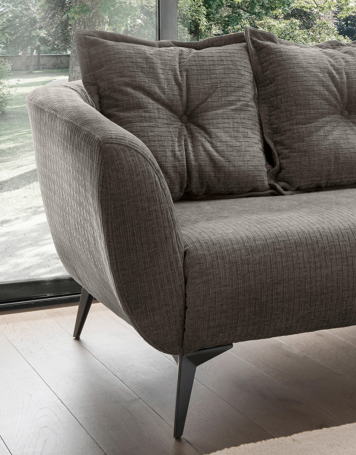 3-SITZER-SOFA in Mikrofaser Graubraun  - Graubraun/Schwarz, MODERN, Textil/Metall (236/94/103cm) - Livetastic