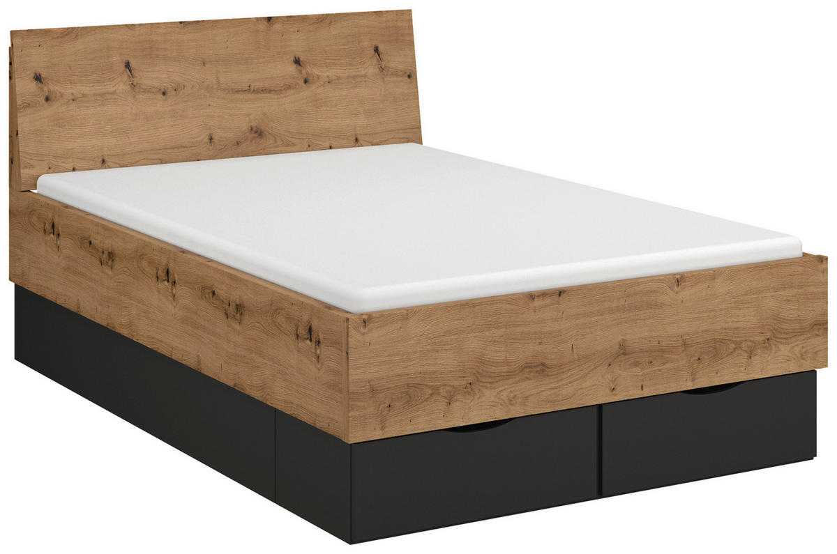 BETT 120/200 cm,  in Graphitfarben, Eiche Artisan, Bettschublade  - Graphitfarben/Eiche Artisan, Trend (120/200cm) - Stylife